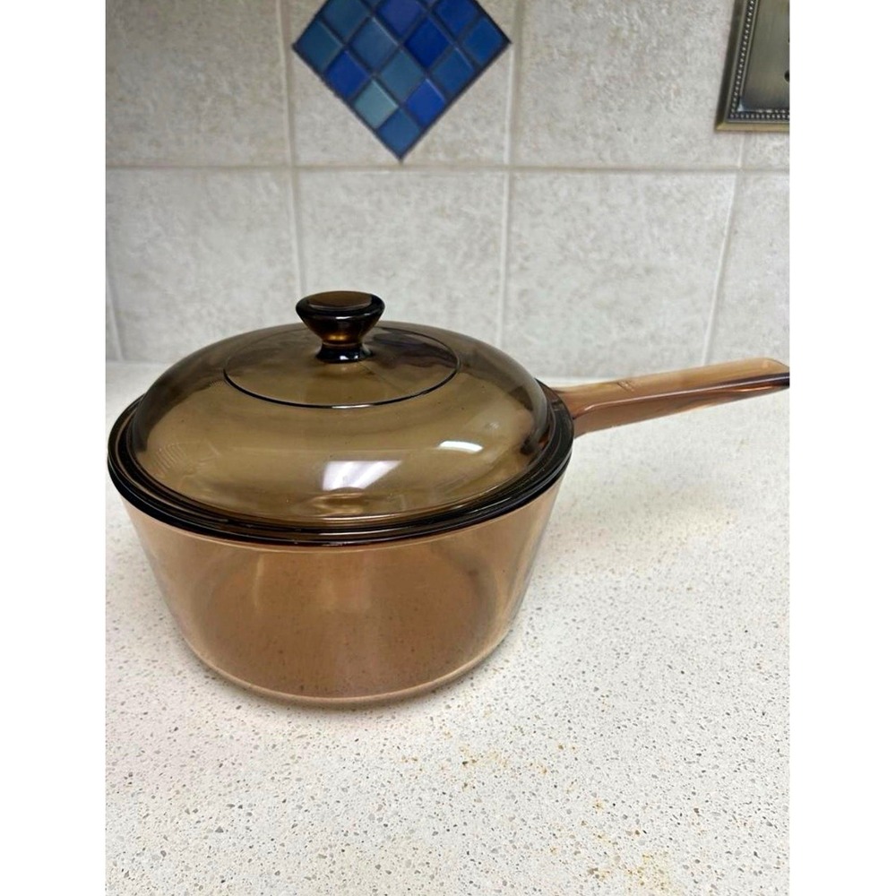 VISIONS Pyrex Corning Amber Glass Saucepan 1.5L w/ Lid Long Handle